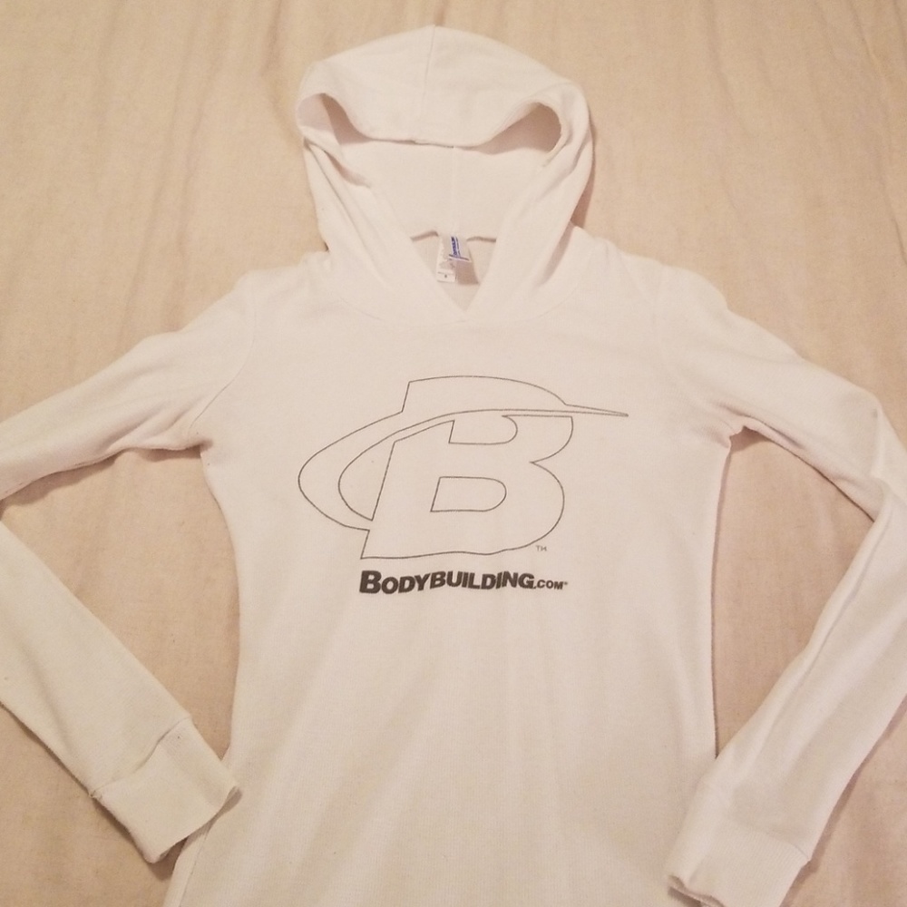 White bodybuilding.com sweatshirt